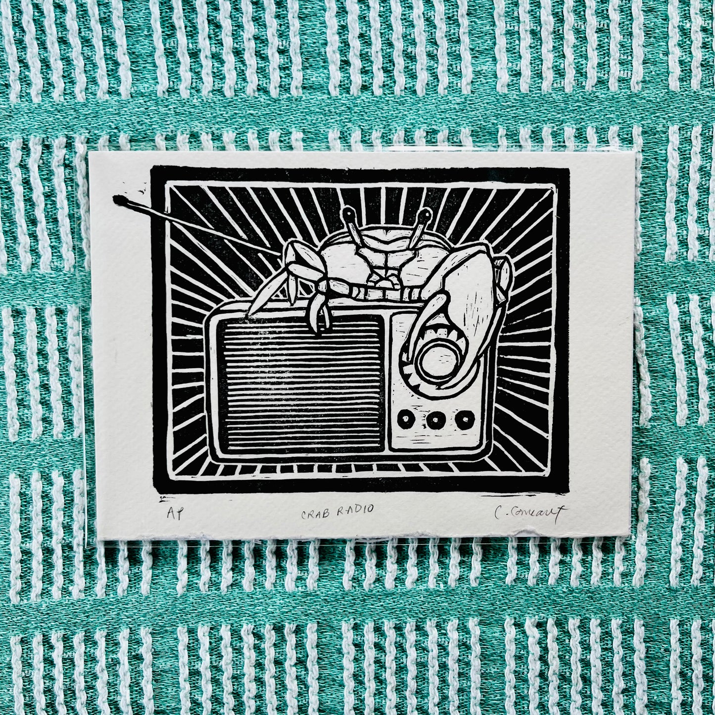 ‘Crab Radio’ Linocut Print
