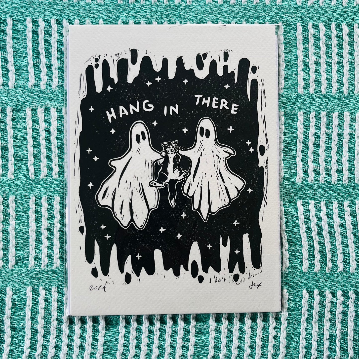 ‘Hang In There’ Linocut Print