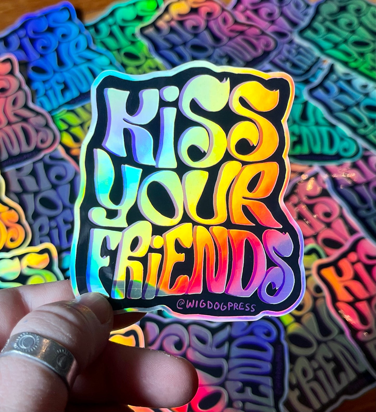 ‘Kiss Your Friends’ Holographic Sticker