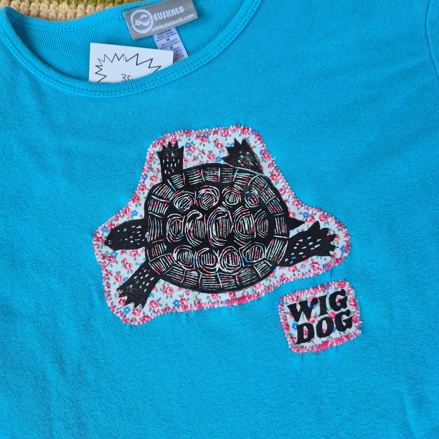M: Block Printed Sewn Turtle Baby Tee