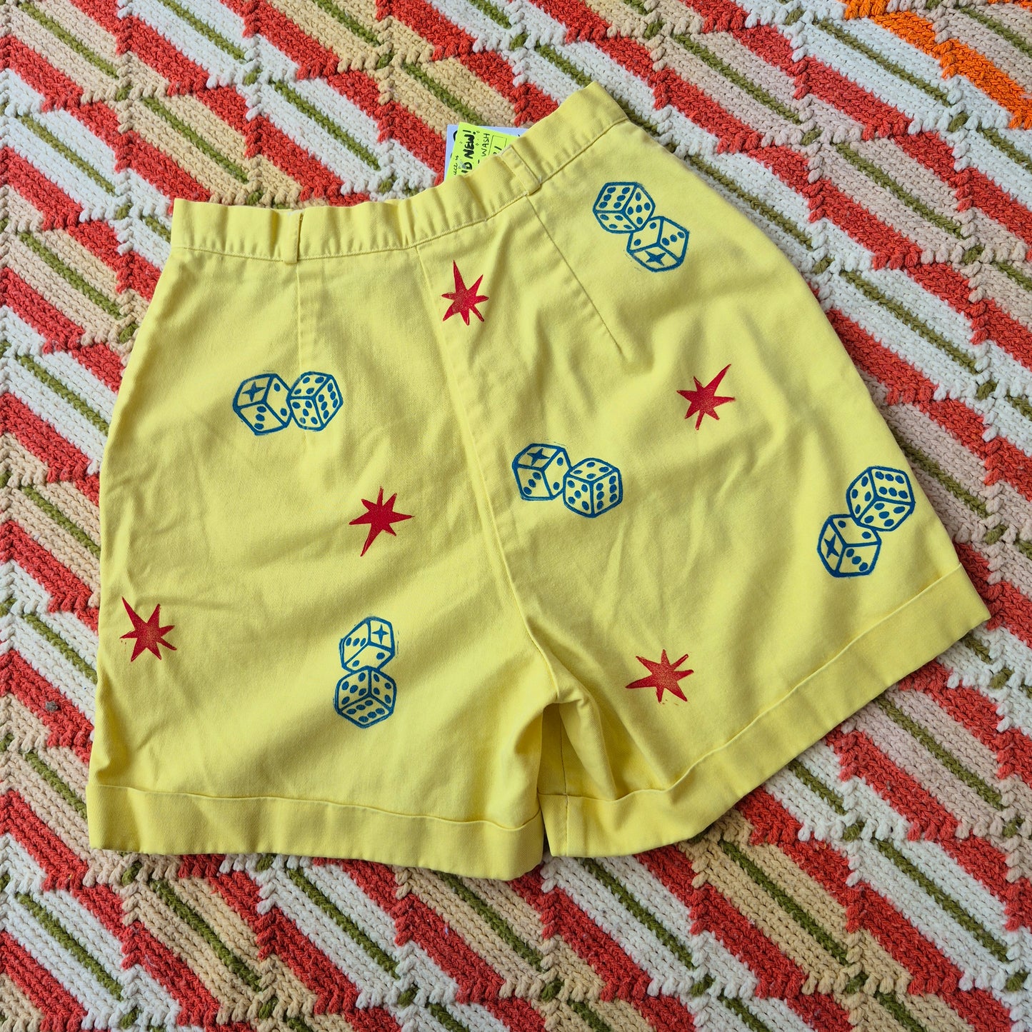 XS: Block Printed Vintage Dice & Stars Shorts