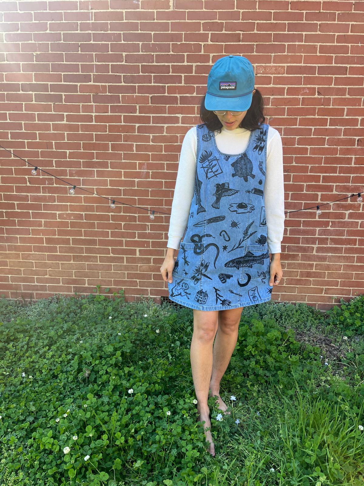 S: Block Printed All Over Denim Dress