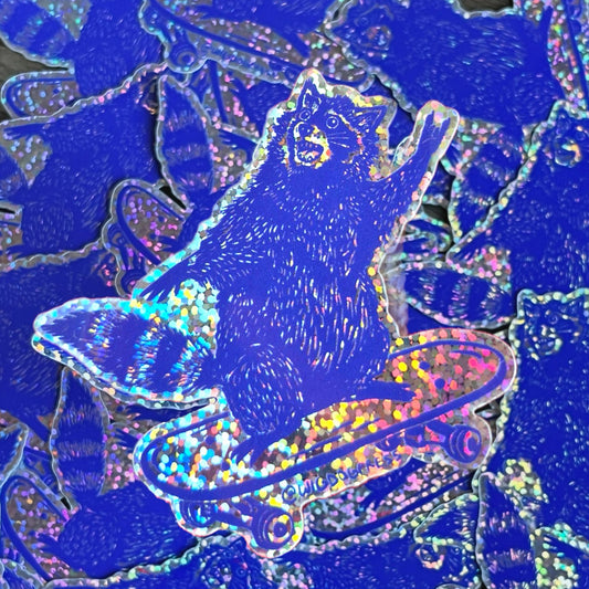 'Rock On, Raccoon' Glitter Holographic Sticker