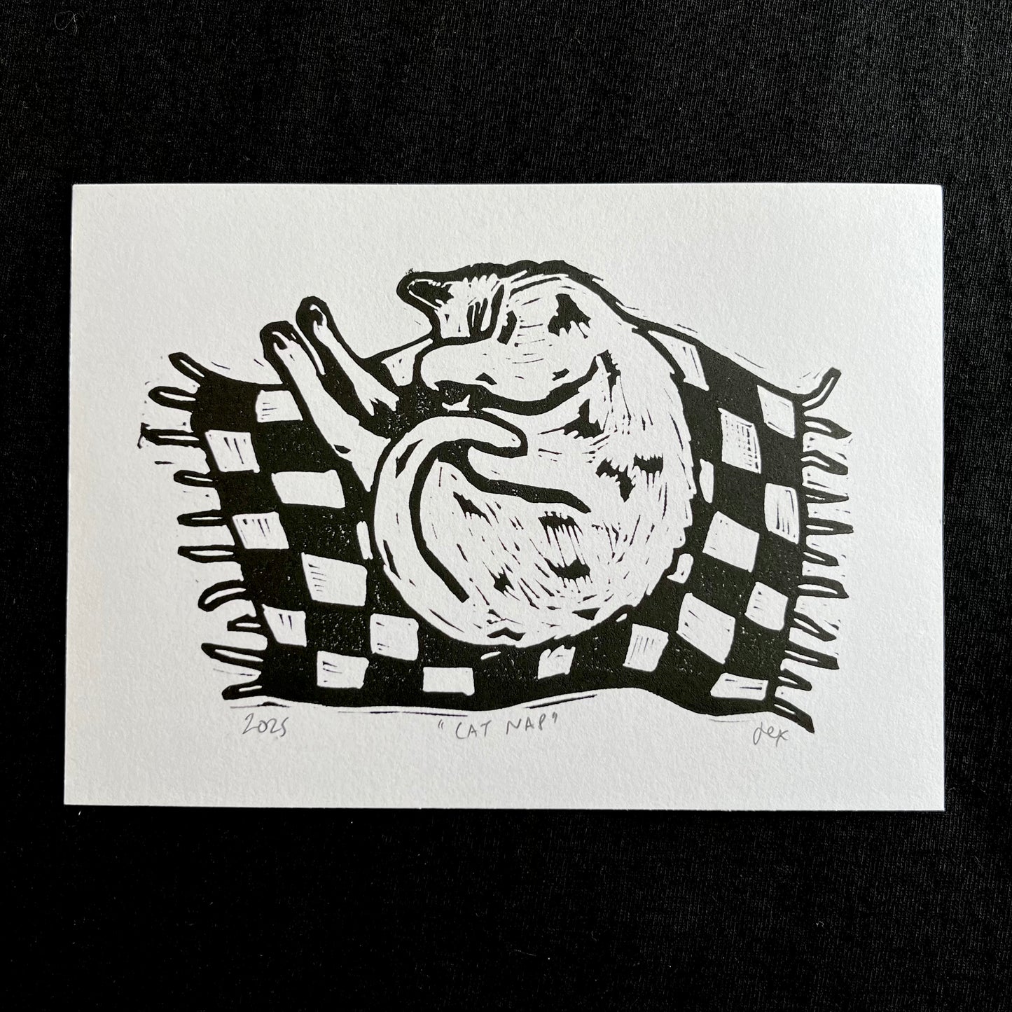 ‘Cat Nap’ Linocut Print
