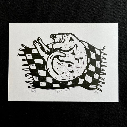 ‘Cat Nap’ Linocut Print