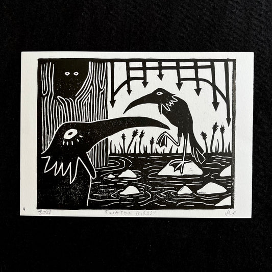‘Water Birds’ Linocut Print