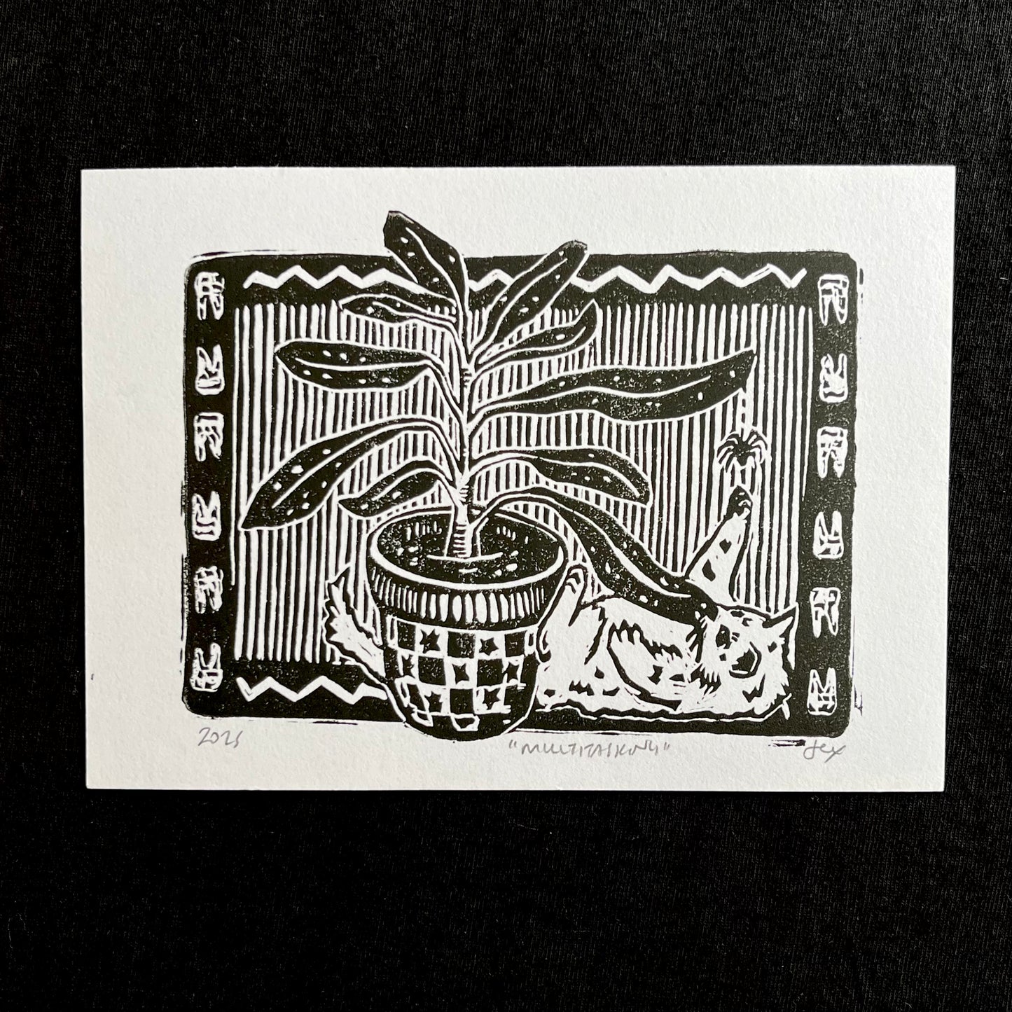 ‘Multitasking’ Linocut Print