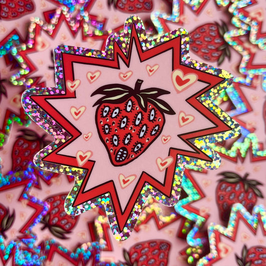 ‘Freaky Strawb” Glitter Holographic Sticker