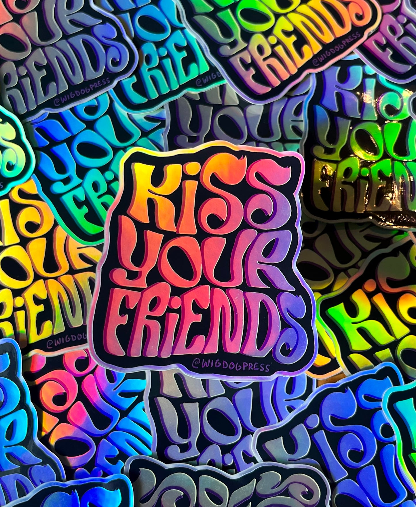 ‘Kiss Your Friends’ Holographic Sticker