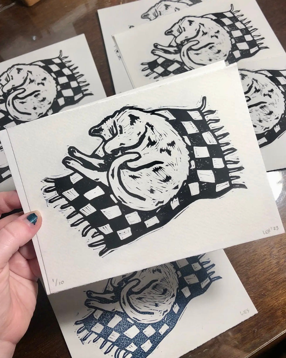 ‘Cat Nap’ Linocut Print