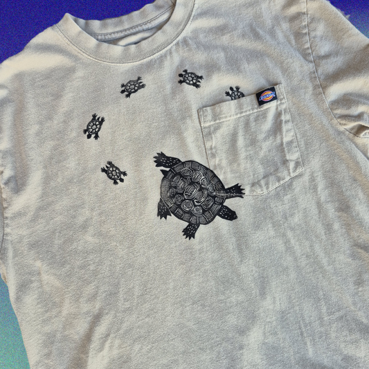 M: Block Printed Turtles Pocket Tee