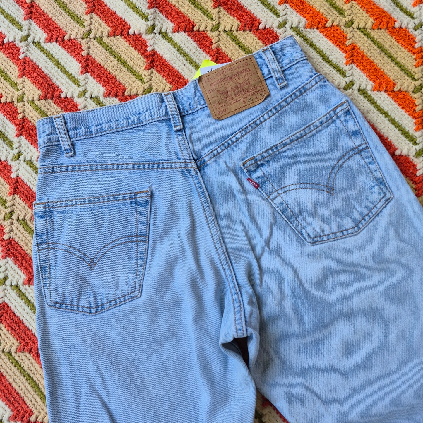 Vintage Levi's 550s with Block Printed Blue Fish