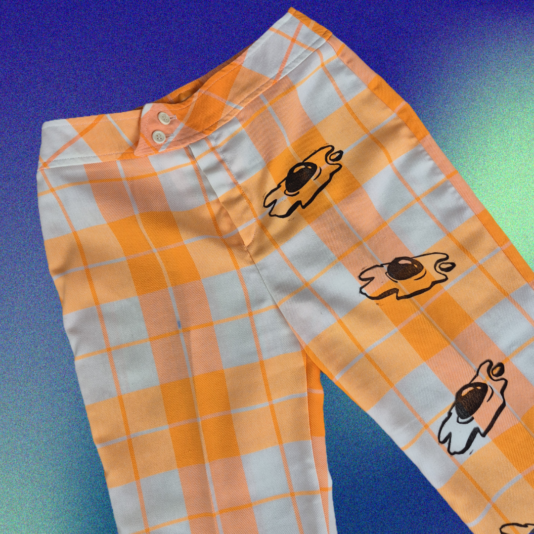 26.5" Block Printed 70's Gingham Egg Pants