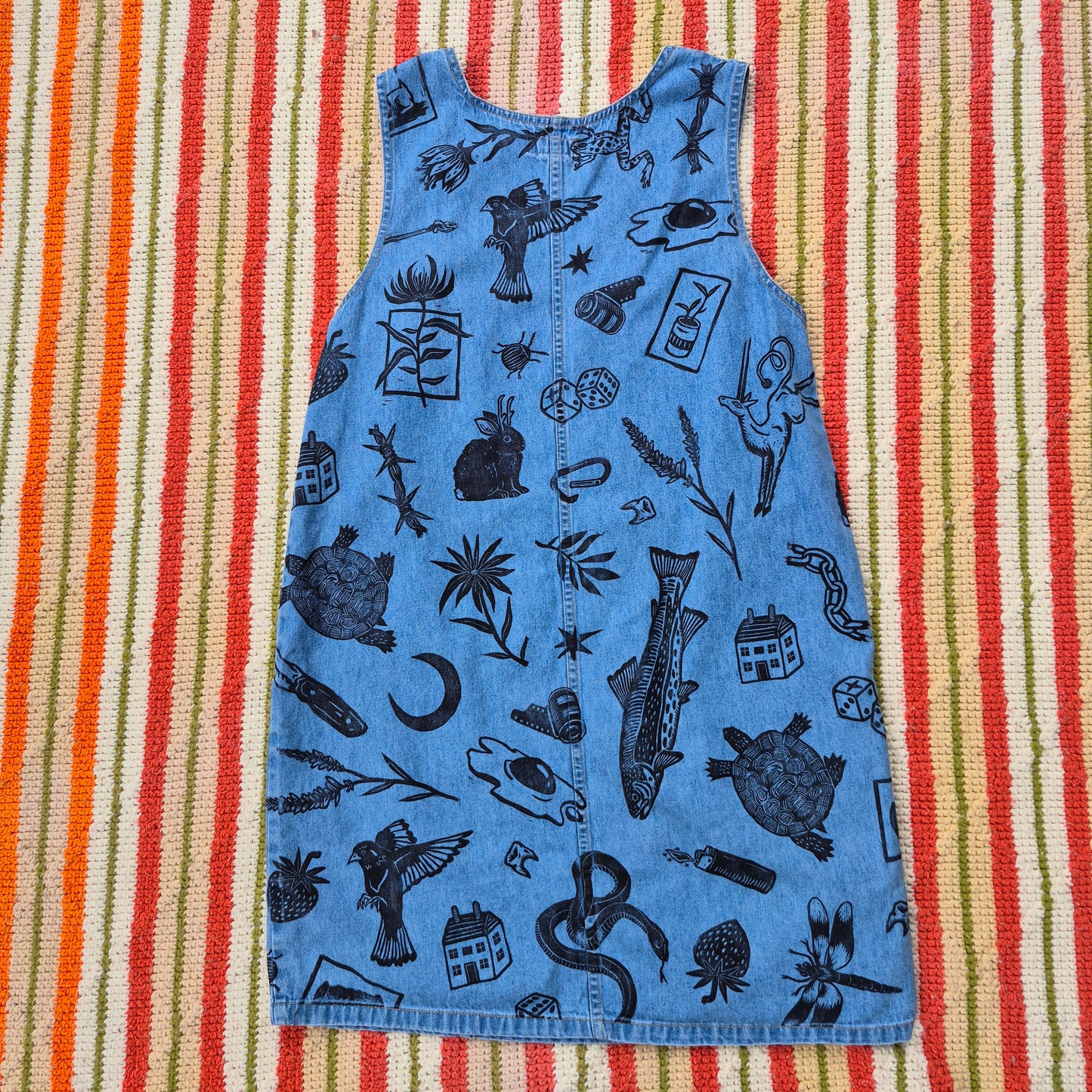 S: Block Printed All Over Denim Dress