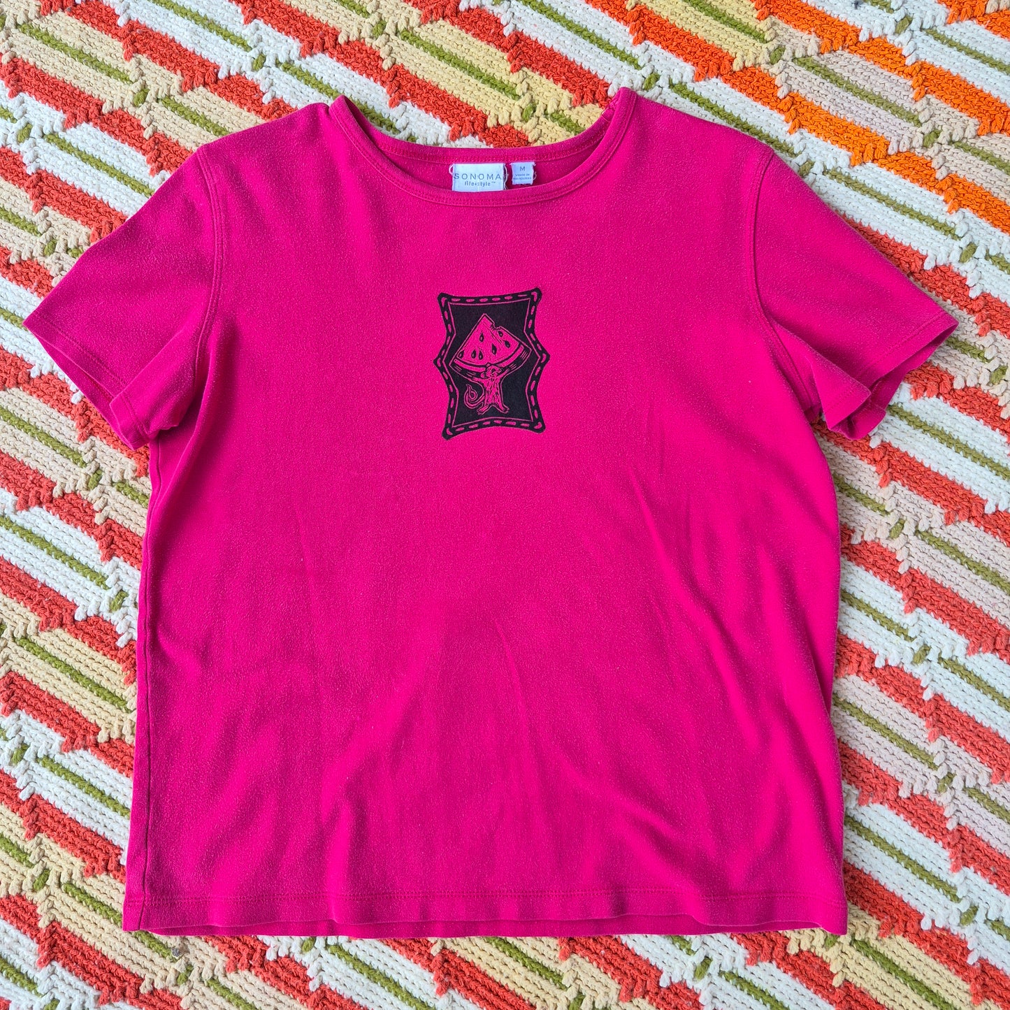 M: Block Printed Watermelon Mouse Shirt
