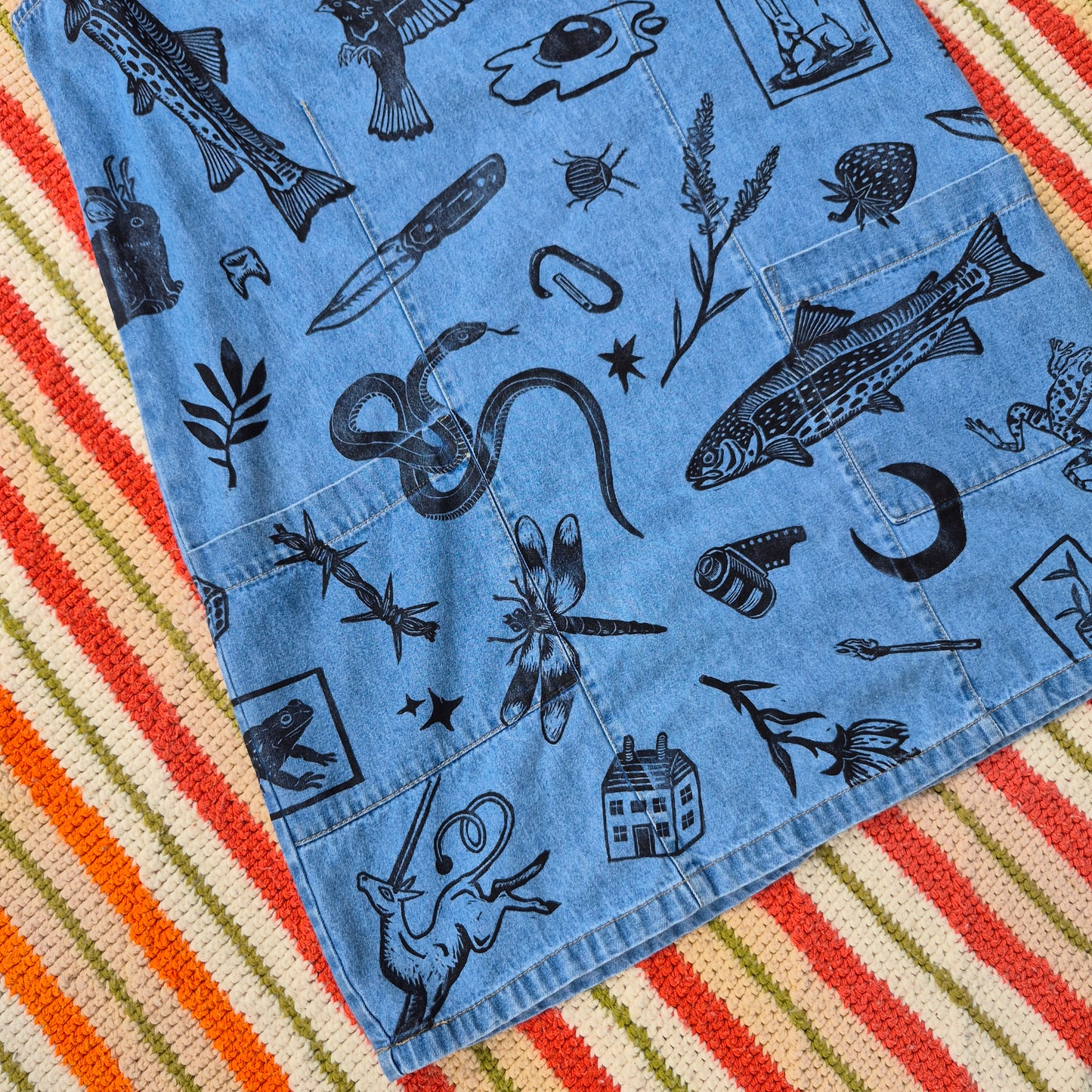 S: Block Printed All Over Denim Dress