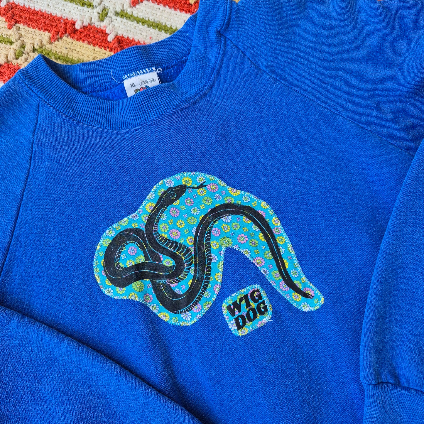 XL: Block Printed Floral Snake Sweatshirt
