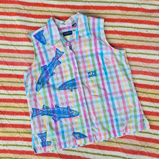 L: Block Printed Sleeveless Fish Blouse