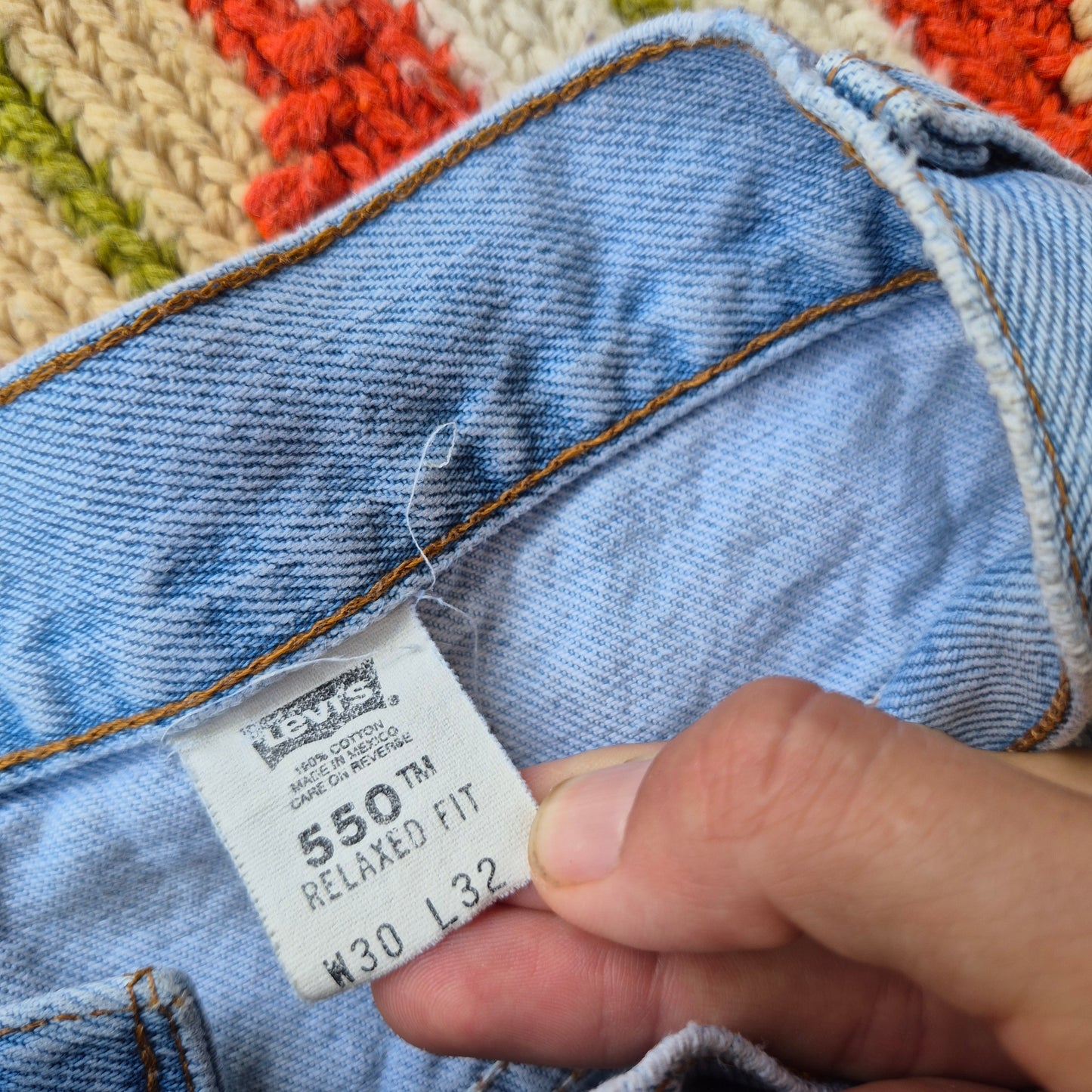 Vintage Levi's 550s with Block Printed Blue Fish