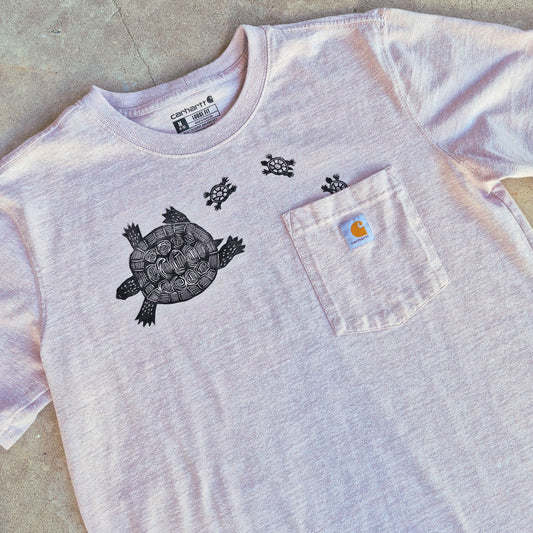 M: Block Printed Turtles Pocket Tee
