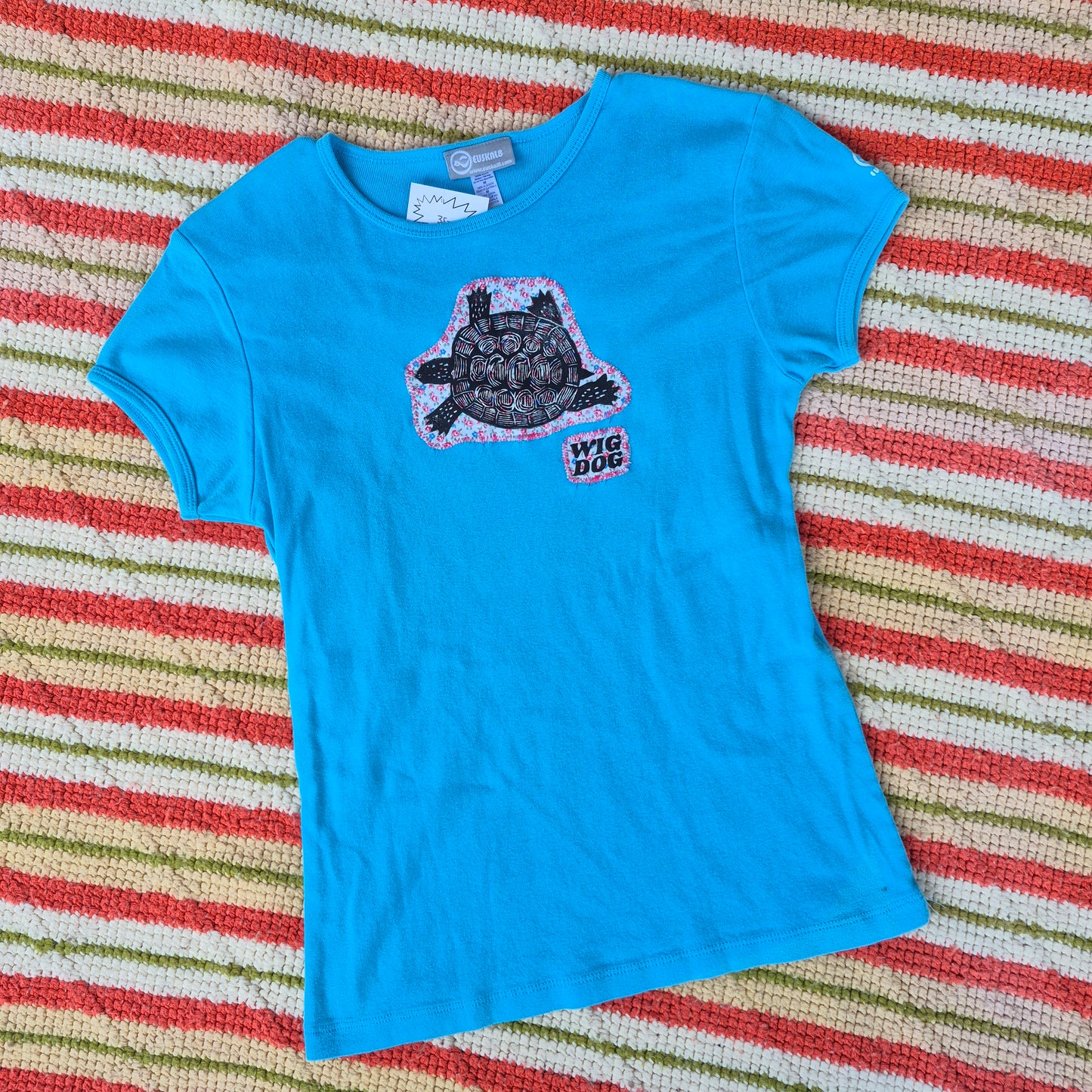 M: Block Printed Sewn Turtle Baby Tee