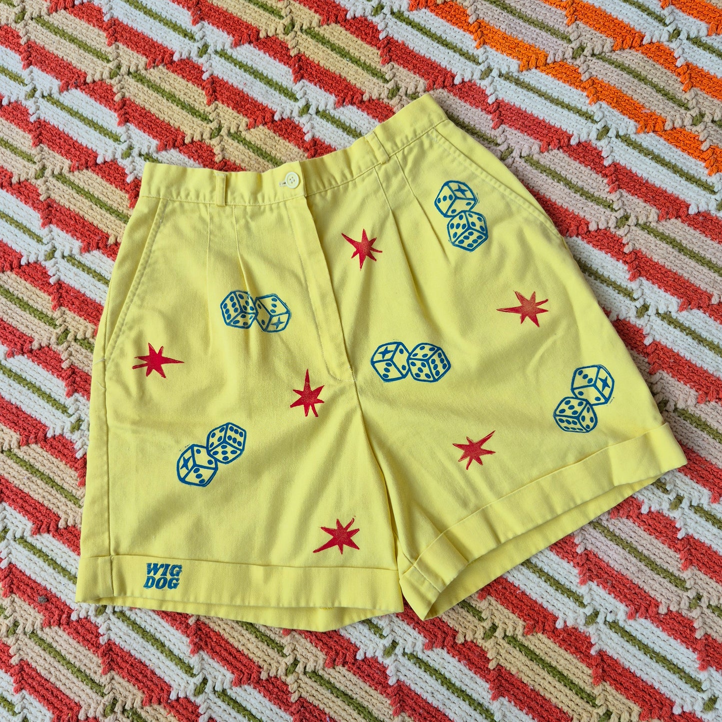 XS: Block Printed Vintage Dice & Stars Shorts