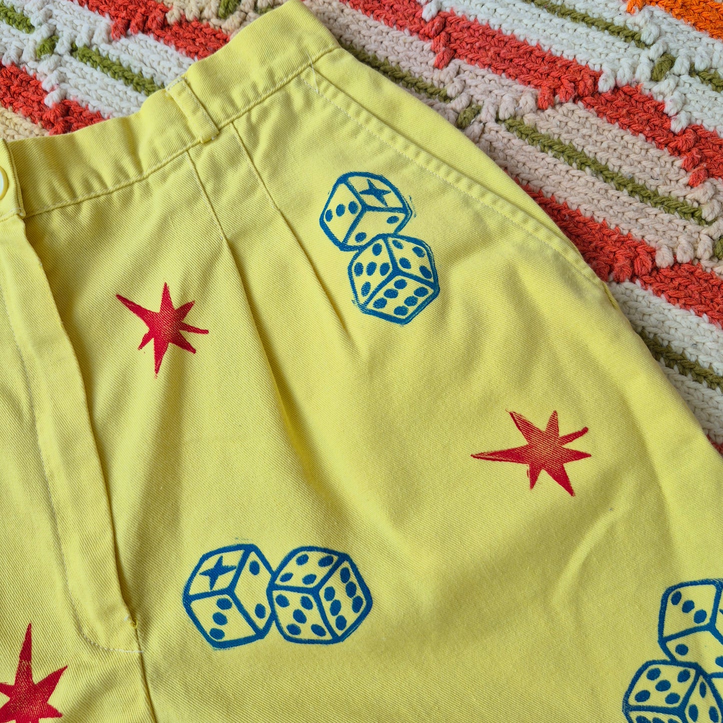XS: Block Printed Vintage Dice & Stars Shorts