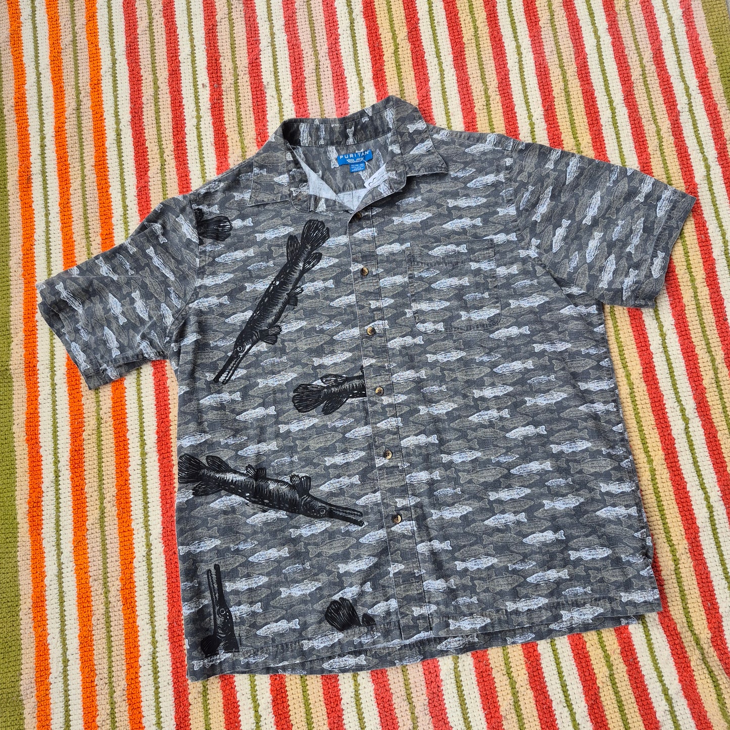 XL: Block Printed Gar Buttondown