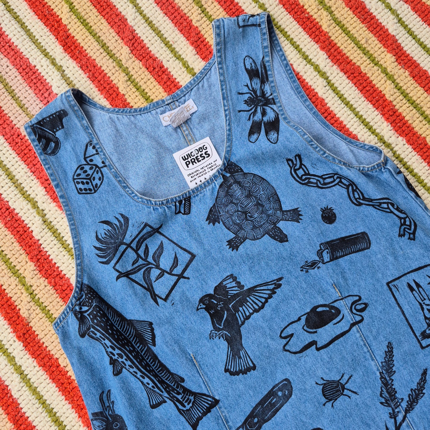 S: Block Printed All Over Denim Dress
