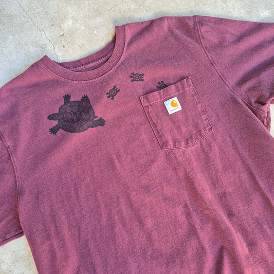 XL: Block Printed Turtles Pocket Tee