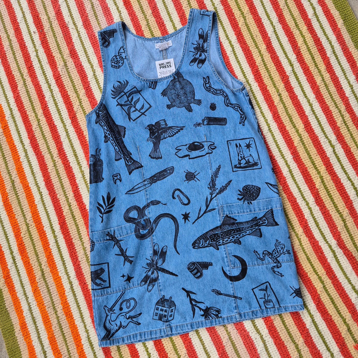 S: Block Printed All Over Denim Dress