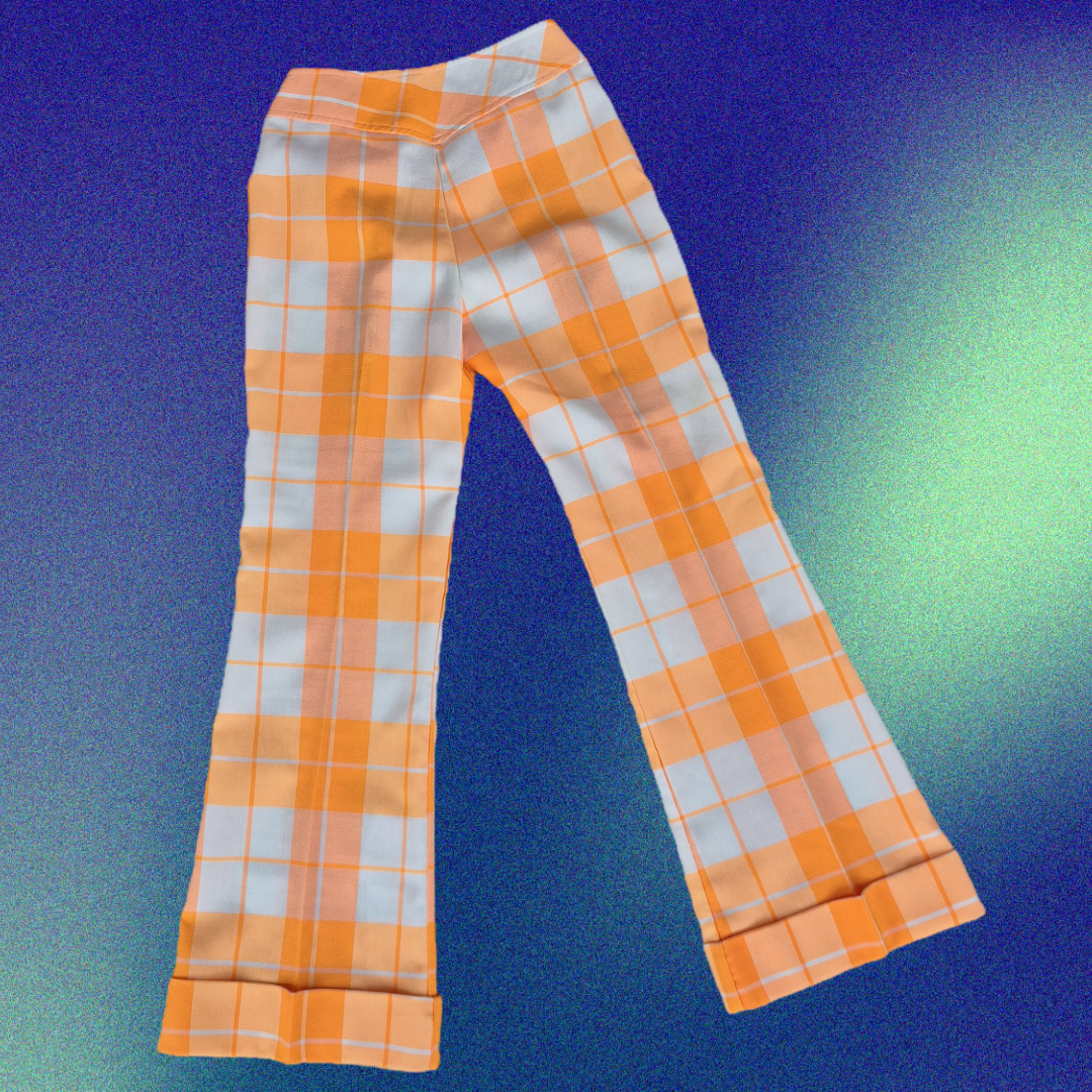 26.5" Block Printed 70's Gingham Egg Pants