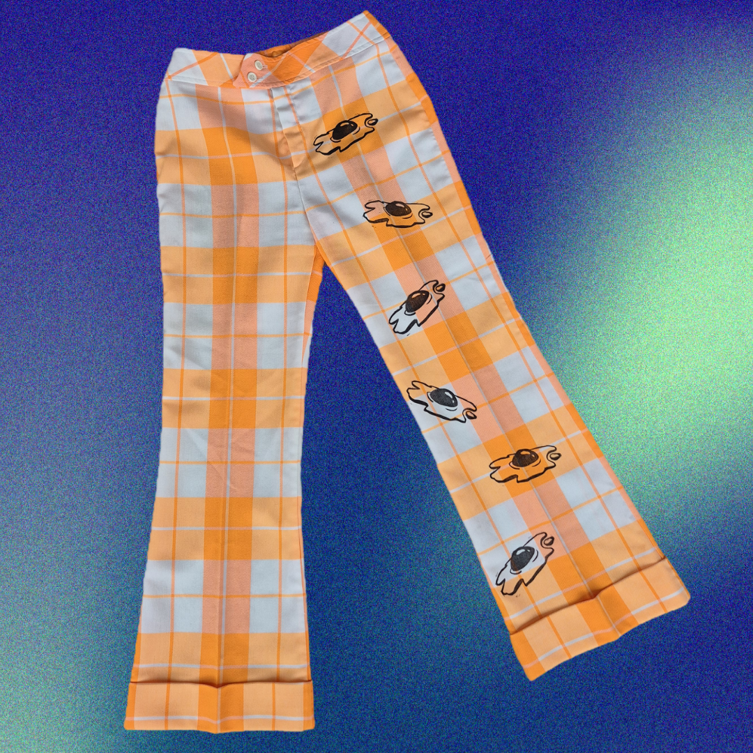 26.5" Block Printed 70's Gingham Egg Pants